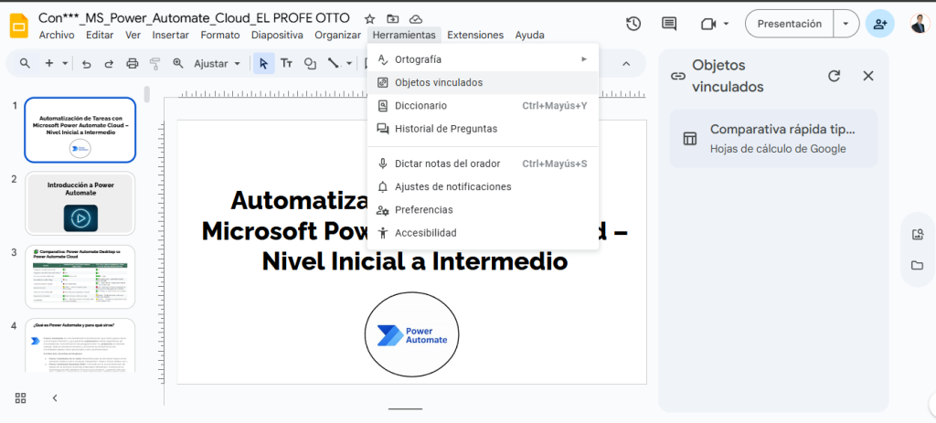 Paso 1: Abrí la barra lateral “Objetos vinculados”