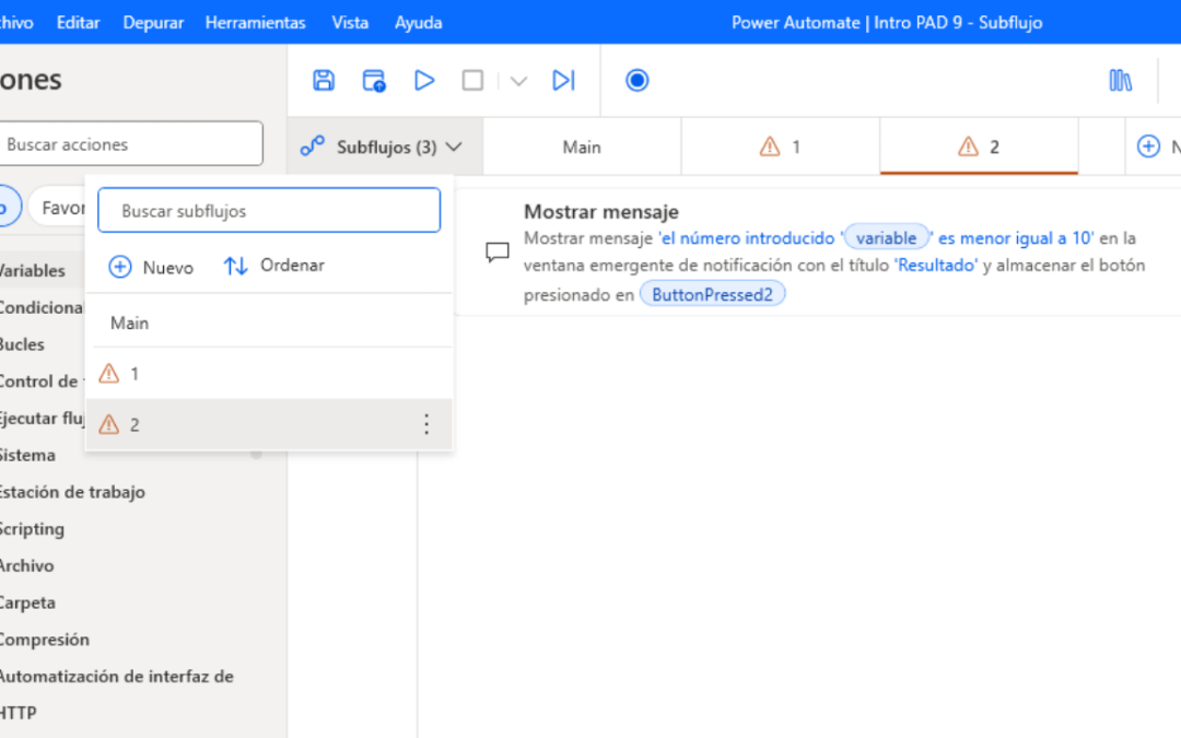 Qué son los subflujos en Power Automate Desktop y cuándo usarlos